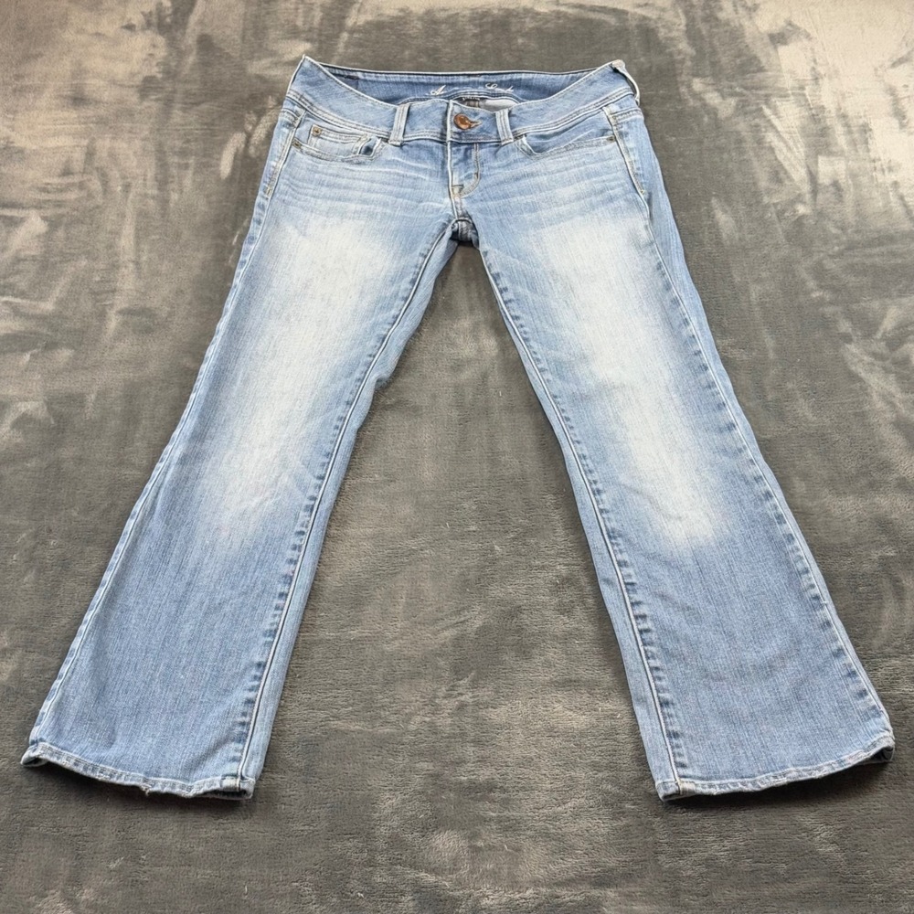 American Eagle Slim Boot Jeans Womens 2 Short Light Wash Stretch Denim Low Rise
